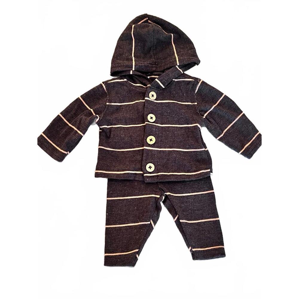Newborn Baby Boy 2-pc hooded button knit top & matching pants (NB)
